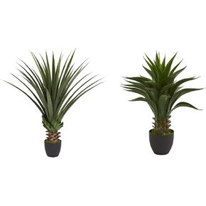 Nearly Natural 4' Spiked Agave Plant (Green) and 28" Agave Artificial Plant (Green) Bundle