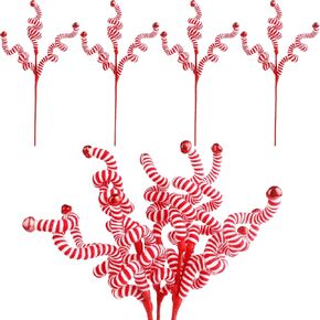 CCINEE 4 Pcs Christmas Woolen Bells Curly Pick,Red White Candy Picks Christmas Tree Ornaments Bell Shape for Xmas Party Supplies Anniversaries Home Decoration Vase Filler