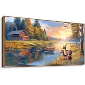 KLAKLA Large Pastel Forests Painting - Landscape Canvas Wall Art for Living Room - Serene Lake Canvas Wall Art - 24x48 Inches- Modern Home Decor