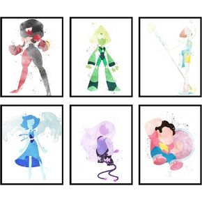 BigWigPrints Steven Universe Poster - Steven Universe Merch, Peridot, Pearl, Garnet, Amethyst and Lapis Lazuli, Steven Universe Gifts for Birthday Party Decorations - Unframed 6 Pack (8x10")