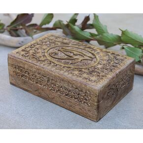Egyptian Eye of Horus Hand Carved Jewelry Trinket Keepsake Wooden Storage Box (Large)