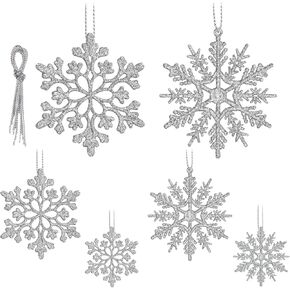 36 Pack Blue Snowflake Ornaments, Christmas Tree Decorations, Plastic Glitter Hanging Snow Flakes for Indoor Winter Christmas Tree Wonderland Decor