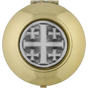 William J. Hirten Gold-Tone PYX with Inlaid Pewter Medal (Jerusalem Cross)