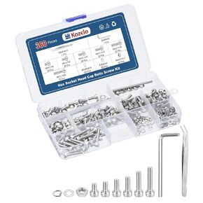 360pcs M4 Socket Head Cap Screws Bolts Nuts Assortment Kit - [M4x6/8/10/12/16/20mm] 304 Stainless Steel Allen Socket Drive for 3D Printer with Allen Wrench