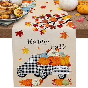 Fall Table Runners, Pumpkin Thanksgiving Table Runner 13x72 Inch, Seasonal Autumn Harvest Kitchen Dining Table Decor for Holiday Party