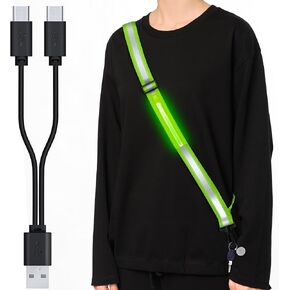 LED Reflective Sash Safety Gear, Running Lights for Runners at Night, High Visibility USB Rechargeable Light for Jogging Running Cycling Walking Motorcycle.