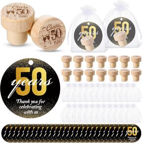 Barydat 50 Sets 50th Birthday Party Favors Wine Bottle Corks Wooden Wine Stopper 50th Anniversary Cheers to 50 Years Thank You Cards Labels Organza Bags Thank You Gifts 50th Birthday Gifts for Guest