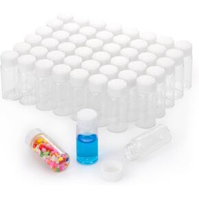 50Pcs 10ml Small Clear Glass Vials with White Lids Lab Sample Vials Empty Refillable Perfume Travel Mini Glass Bottles with Screw Caps for Essential Oils