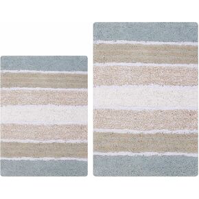 Bathroom Rugs Luxury Stripe Bath Rug Set 21x32-17x24 Spa Grey-Beige,2Piece Mat Set, Soft Plush Anti-Skid Shower Rug +Toilet Mat.Shaggy Carpet, Super Absorbent mats, Machine Washable Bath Mat,