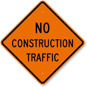 SmartSign 24 x 24 inch “No Construction Traffic" Metal Sign, 80 mil Aluminum, 3M Laminated Engineer Grade Reflective Material, Black, Silver and Orange