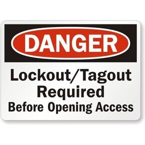SmartSign "Danger: Lockout/Tagout Required Before Opening", Vinyl Label, 10" x 14"