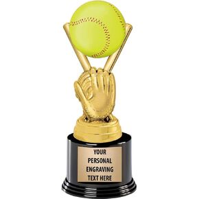 Crown Awards Softball Trophies with Custom Engraving, 7.25" Personalized Colorific Softball Trophy On Deluxe Round Base 1 Pack Prime
