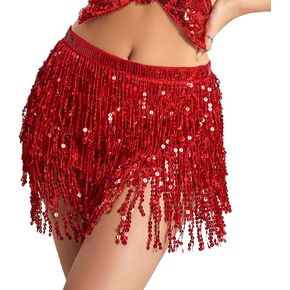 Sequin Fringe Skirt Sparkly Belly Dance Hip Waist Belt Wrap Party Rave Costume Tassel Scarf for Women and Girls