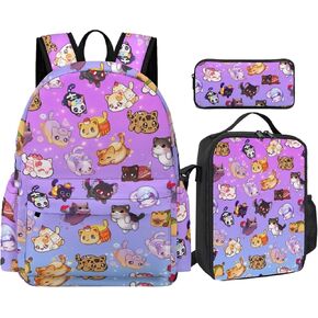 Purple Cat Backpack With Lunch Box Pencil Bag 3Set for Men Women-B