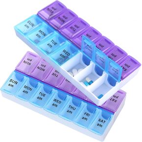 2PCS Weekly Pill Organizer 2 Times a Day Pill Box Large Capacity AM PM Medicine Container Fish Oils Vitamin Pill Dispenser Supplement Holder (2 PCS)