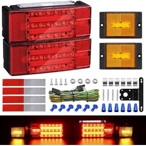 Kohree Unique Flag 12V LED Trailer Lights Kit, Submersible LED Brake Turn License Boat Tail Lights with Wiring Harness & 2 Marker Lights for Camper RV Truck Snowmobile Under 80 Inches