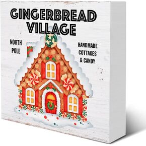 Gingerbread Bakery Decorations Christmas Baking Wooden Box Sign for Winter Xmas Holiday Bakery Home Kitchen Shelf Decor 5 X 5 Inches