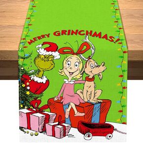 Vohado Merry Christmas Table Runner Welcome to Whoville Xmas Winter Holiday Party Decoration Dining Room Home Kitchen Table Decor