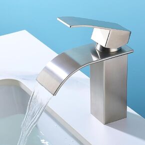Bathroom Sink Faucet Black Waterfall Bathroom Faucet 1 Hole 【SUS304 Stainless Steel】 Faucet for Bathroom Sink Vanity Restroom Faucet Matte Black Single Hole Bathroom Faucet NO Lead, SF1-BK