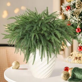 TOCHGREEN 12PCS Christmas Norfolk Pine Branches Artificial Greenery Norfolk Pine Stems Sprigs Faux Xmas Branches Plants Pine Needles for DIY Crafts Garland Wreath Home Garden Decor (12pcs)