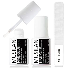 Nail Glue,Nail Glue for Press On Nails,Brush on Nail Glue Professional Nail Tip Glue,Super Strong Nail Gel Glue for Acrylic Nails False Nails Tips Adhesive with Glue Brush Press On Nail Tip
