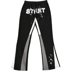 SHENHE Men's Graphic Flare Sweatpants Open Bottom Star Print Drawstring Stacked Sweat Pants