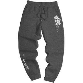 Mens Floral Letter Graphic Sweatpants Japanese Pants Gym Workout Athletic Drawstring Joggers with Pockets