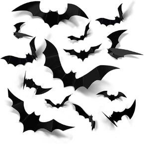 120PCS Bats Wall Decor Halloween Decoration Bats Realistic PVC 3D Black Scary Bat Wall Stickers for Creepy Home Decor Halloween Party Decorations DIY Wall Decal Bathroom Indoor Halloween Decor