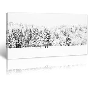 Bedroom Wall Art Decor - Snow Covered Trees in The Winter Forest Black and White Painting Print on Canvas Winter Landscape Photo for Home Office Living Room Picture Framed Ready to Hang 20" x 40"