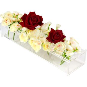 مزهرية زهور من الأكريليك الشفاف، مقاس 15.7 بوصة، تنسيقات زهور مستطيلة الشكل، قطعة مركزية مزخرفة، وعاء مياه حديث لصندوق الزهور لحفلات الزفاف وديكور المنزل وهدية عيد الحب in Kuwait