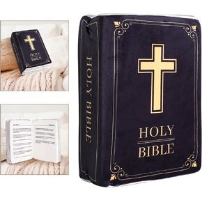 Cozy Faith Bible Pillow, 13x8.66x3.54in Velvet Holy Bible Pillow Bible Pillow Book Plush That Opens Book Shape Pillow Religious Party Favors Christening Easter Gifts for Women Men(Black)