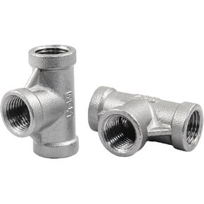 2 PCS 1/4 Inch Female NPT Tee Pipe Adapter Cast Pipe Fitting, Stainless Steel 3-Way T Shaped Pipe Fitting Adapter