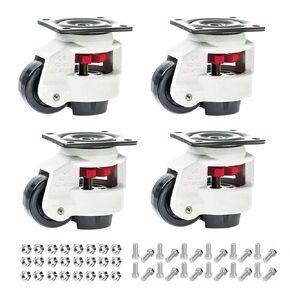 4 Pack Leveling Casters Heavy Duty for Workbench 2400 LBS Capacity, Upgraded Handle Design Retractable Caster Wheels Set of 4, 360 Degree Swivel Castors for Machine, Equipment, Shelves