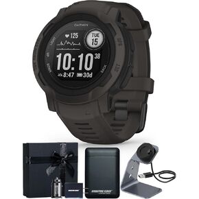 Garmin Instinct 2 الإصدار القياسي، ساعة ذكية متينة للاستخدام الخارجي مزودة بنظام تحديد المواقع العالمي (GPS)، جرافيت | مراقب معدل ضربات القلب، تطبيقات رياضية مدمجة، عمر بطارية يصل إلى 28 يومًا مع حزمة هدايا Signature Series in Kuwait
