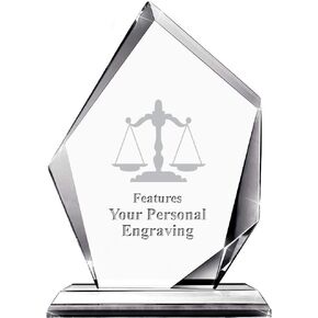 Scales of Justice Apex Crystal Award, 6" H Custom Engraved Scales of Justice Award, Engraving Included Prime