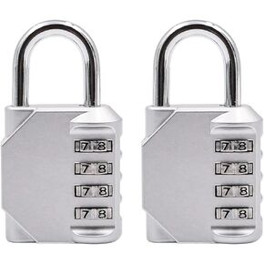 Pack of 2 Heavy Duty Combiniation Padlock - 4 Wheels Combination Padlock - Alloy Steel for Corrosion Resistance - Weatherproof Keyless-Lock for Home, School & Garage Locker-Silver