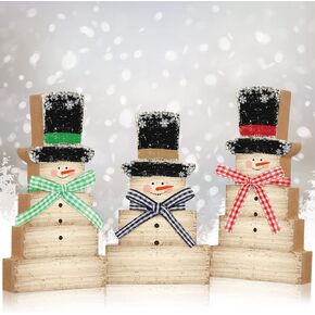 Weysat 3 قطع زينة طاولة رجل الثلج لعيد الميلاد من الخشب الريفي علامة رجل الثلج الخشبية لعيد الميلاد ورجل الثلج على سطح الطاولة ديكور عتيق لرجل الثلج الشتوي للمنزل والحفلات ومدفأة الطاولة صينية متدرجة (صغير) in Kuwait