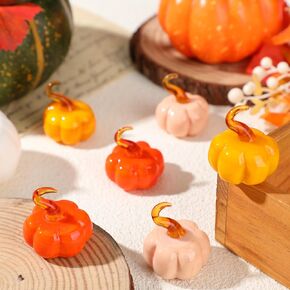 6 Pcs Mini Glass Pumpkin Hand Blown Glass Pumpkin Fall Decor Small Glass Pumpkins Tabletop Decorative Ornaments for Harvest Fall Thanksgiving Halloween (Orange Gradient) in Kuwait