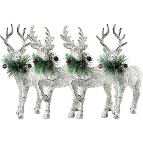 SANNO 4Pcs Christmas Reindeers Deer, Vintage Deer Decoration Cute Deer Ornament - Standing Reindeer for Christmas Tree Table Desk Ornament 5.5x8.7 Inches