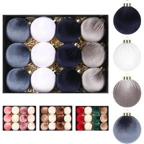 Super Holiday 3.14" Velvet Christmas Balls, 12PCS 80MM Plastic Christmas Ball Ornaments for Xmas Tree Hanging Decorations Assortment, for Holiday Party Decor, Red, White, Green, Coffee in Kuwait