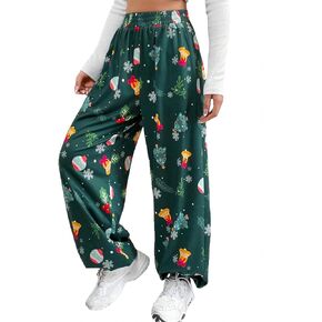 Nihsatin Women's Loose Casual Christmas-Themed Lounge Pants with Festive Print
