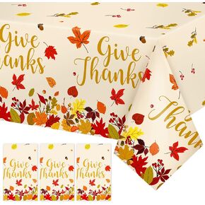 3 Pieces Fall Leaf Tablecovers for Thanksgiving Party Decorations Give Thanks Tablecloths Plastic Waterproof Table Covering Autumn Leaves Fall Decor for Kitchen Dining Room Party Supply, 108 x 54 Inch