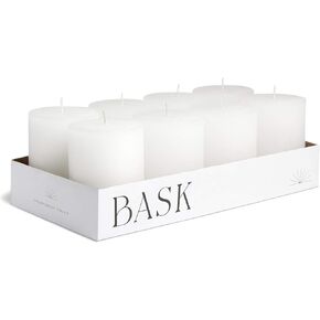 Mottled Pillar Candles by Bask - Set of 8-3" x 4" Dripless Unscented Candles in Ivory for Home Decor, Relaxation & All Occasions
