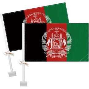 2 PCS Afghanistan Car Flag,Afghan National Decor,Two Layer Digital Printed 150D Banner for Car Vechile Truck