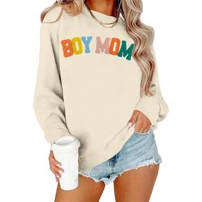 Boy Mom Sweatshirt Women Mama Sweatshirts: Mom Life Long Sleeve Shirt Boy Mom Gift Embroidered Crew Neck Pullover in Kuwait