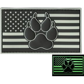 LEGEEON All Black USA American Flag K-9 Paw Dog Handler ACU Dark Subdued Morale PVC Rubber Hook