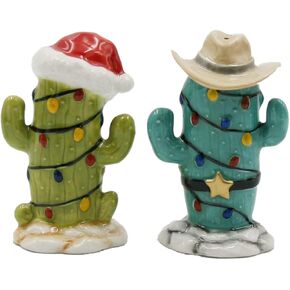 Cosmos Gifts 57016 Xmas Cactus Salt and Pepper Shaker, Multicolor, 2 1/8" x 1 7/8" x 3 1/4"H