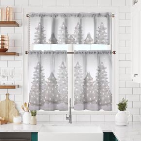 Christmas Kitchen Curtains Short and Valance Set Winter Blue Gnome Dining Room Fabric Curtain Drapes Xmas Tree Holiday Cafe Curtains Valance for Home Decor