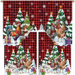 3 Pcs Funny Chicken Christmas Kitchen Curtains Window Curtains and Valance Set Scarf Chicken Holiday Decor Christmas Curtains Swag for Kitchen Bedroom Living Room Decor 36 x 60 Valance, 36 x 30 Tier