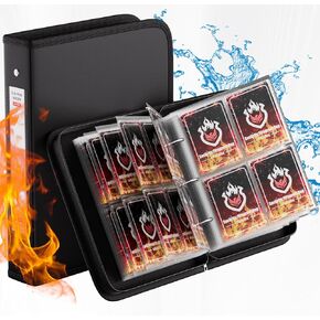 Fireproof Trading Business Card Binder with 220 Pockets 2.7x3.6" Sleeves, Waterproof Card Holder Organizer, Heavy Duty Art Portfolio Folder with Clear Sheet Protectors, Credit Cards Stamp Booklet